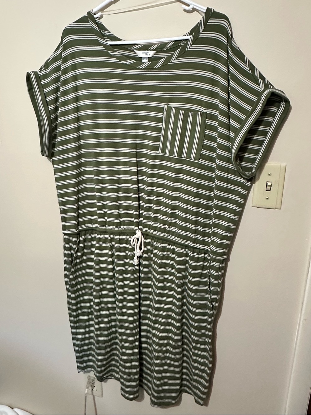 T-SHIRT DRESS Terra & Sky 1X Women’s Plus Olive Green White Striped w/ POCKETS